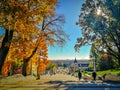 Autumn sunset at the Gagarin Boulevard in Bryansk city Royalty Free Stock Photo